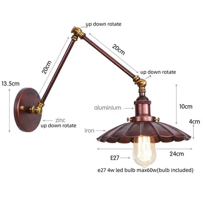Industrial rustic antique brass and dark bronze wall sconce with adjustable zinc and aluminum arms and scalloped shade decorbites industrial rustic wall sconce