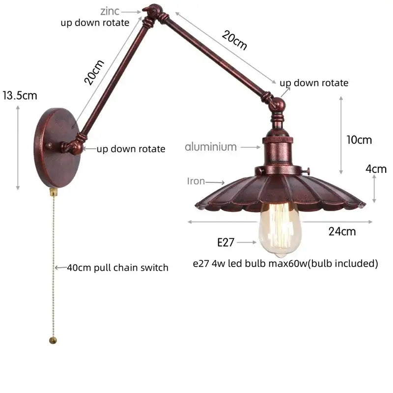 Industrial rustic antique brass and dark bronze wall sconce with adjustable bronze finish fluted iron shade and zinc arms decorbites industrial rustic led