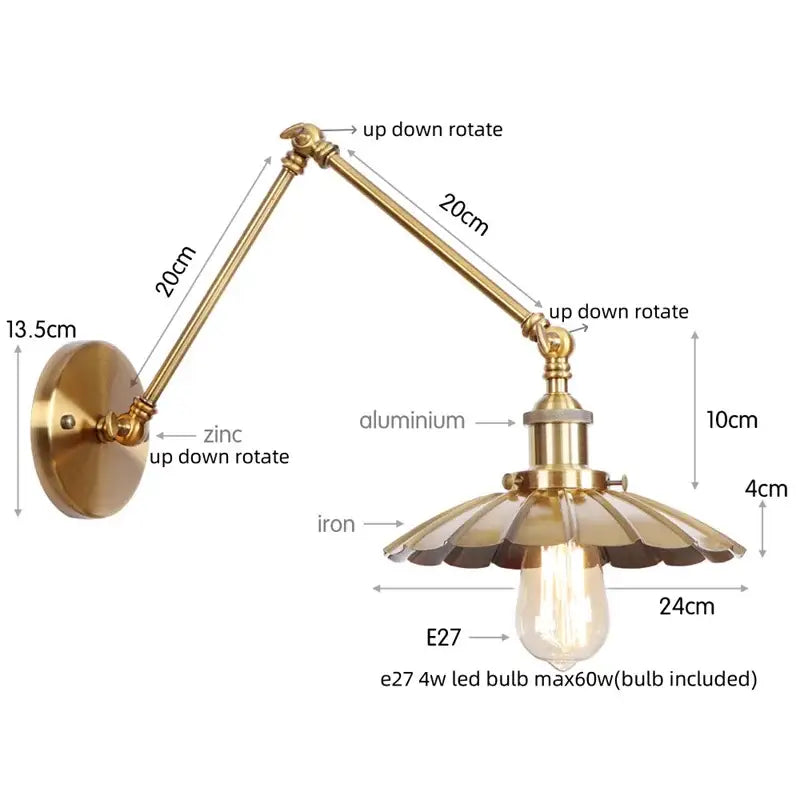 Adjustable brass-finished wall sconce with fluted glass shade and exposed Edison bulb for decorbites industrial rustic bedroom light