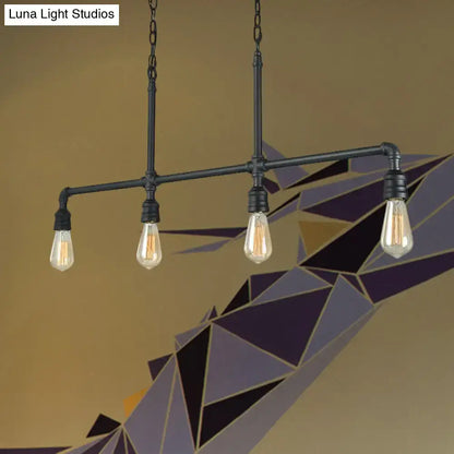 Decorbites™ rustic black island lighting metal linear piped 4-head pendant with exposed filament bulbs for living room 220v-240v