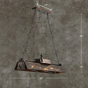 DecorBites™ industrial-style 4-light pendant light fixture with dark rustic metal shade and hanging chains for restaurant decor