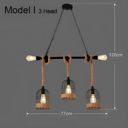 Black metal industrial rustic pendant light with three bulbs hanging by rope and rustic wooden base for dining room decorbites industrial rustic