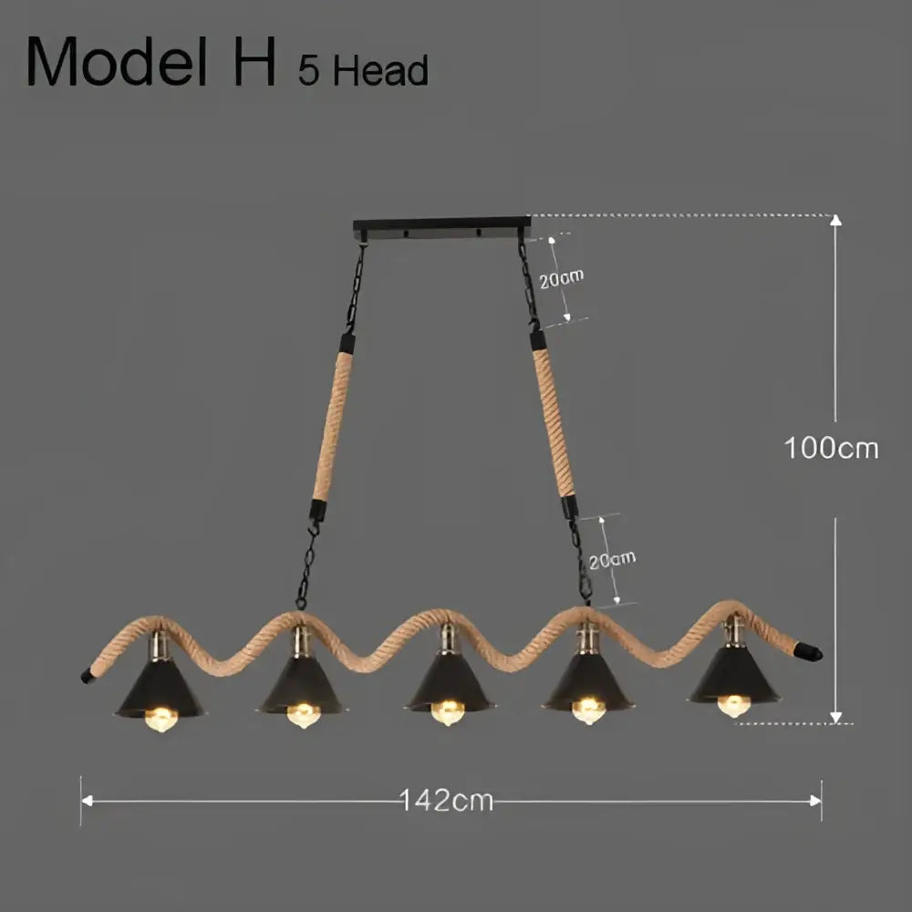 Industrial rustic pendant five-head pendant lights with black metal shades and natural rope for dining room decorbites industrial rustic