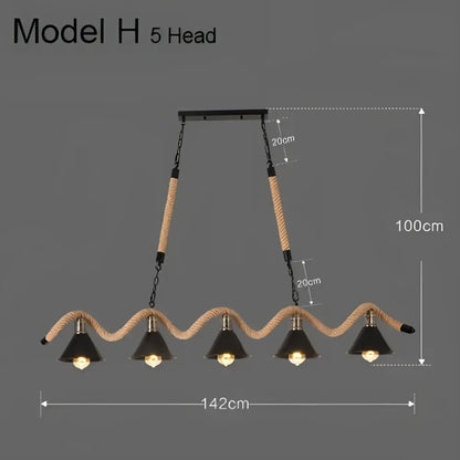 Industrial rustic pendant five-head pendant lights with black metal shades and natural rope for dining room decorbites industrial rustic