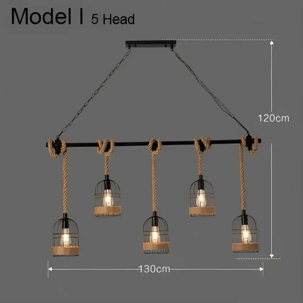 Industrial rustic pendant light with five black metal birdcage shades and natural rope suspension for dining room decorbites pendant lights