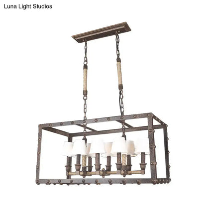 Industrial rustic rope 8-light chandelier with rustic bronze metal, fabric barrel shades, and rope accents for dining room 220v-240v