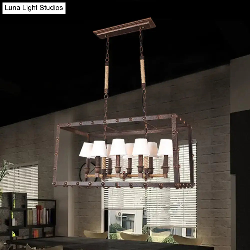 Industrial rustic rope 8-light chandelier with dark bronze frame rope chains fabric barrel shades for 220v-240v use