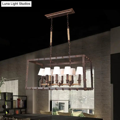 Industrial rustic rope 8-light chandelier with dark bronze frame rope chains fabric barrel shades for 220v-240v use