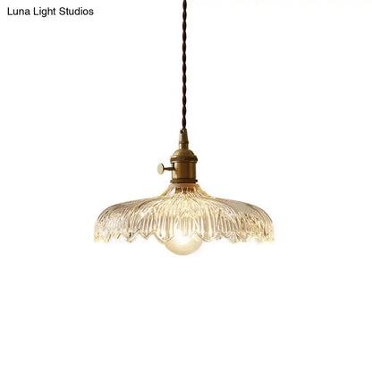 DecorBites scalloped edge glass pendant ceiling light with textured translucent shade and antique brass fixture for restaurants