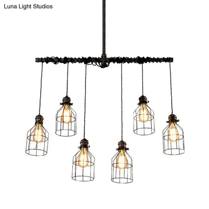 Industrial cage iron pendant light in aged silver with five hanging wire cage lamps for island lighting 220v-240v 110v-120v