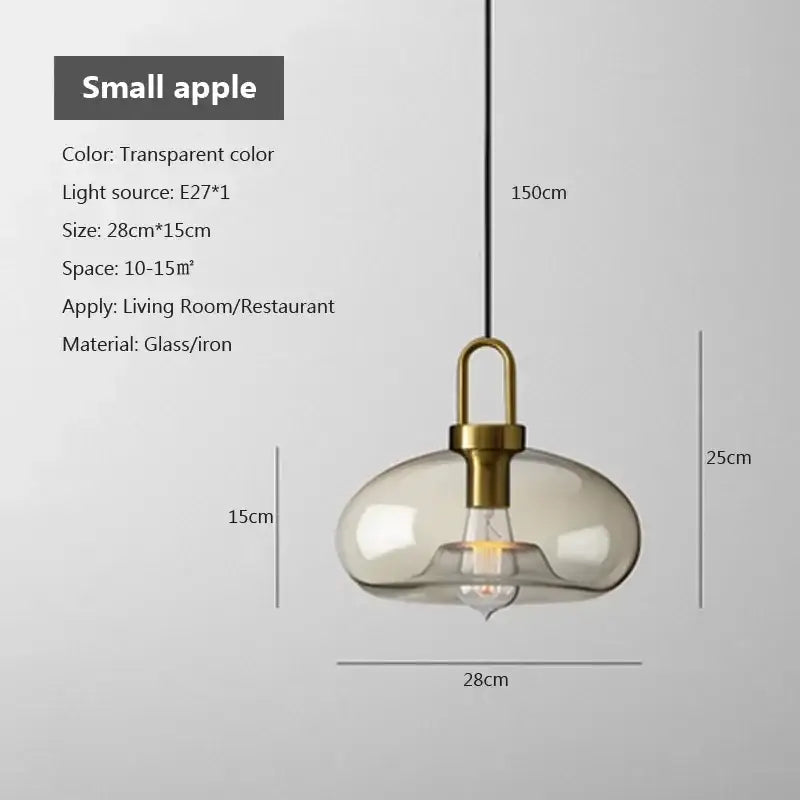 Transparent apple-shaped pendant light with brass iron fixture in decorbites industrial glass pendant for dining room