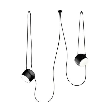 Black cylindrical industrial spider pendant lamp with white interior and thin black cords for living room decorbites pendant lamp