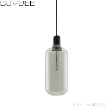 Bumbee pendant light with translucent gray glass shade and black cord in decorbites industrial stained glass style for dining room