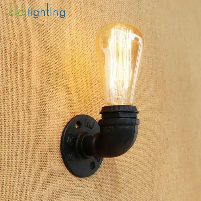 Industrial steampunk loft pipe wall lamp black pipe with aged brass and amber filament bulb for bedroom decorbites decor