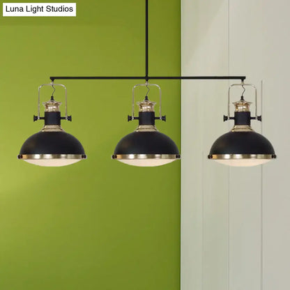 DecorBites™ industrial-style black metal ceiling light with brass accents glass diffuser and three heads for kitchen island lighting