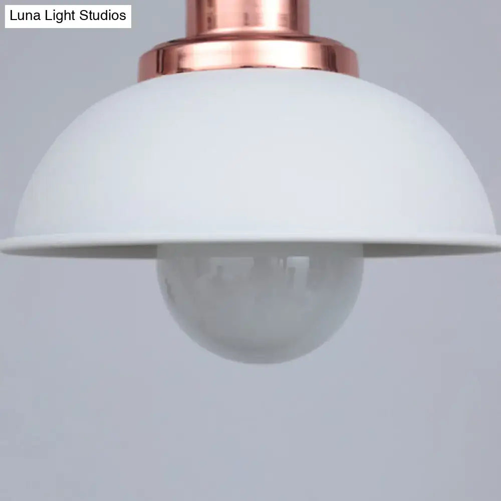 DecorBites™ industrial style white dome ceiling light fixture with rose gold metal and frosted glass bulb