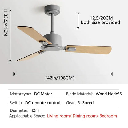 Modern industrial style black ceiling fan with three light wooden blades and remote control for living room use