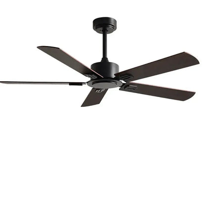 Industrial style black ceiling fan with remote control featuring five sleek matte blades for modern living room use