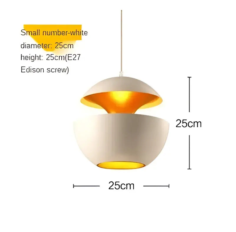 A modern white pendant light with orange interior featuring industrial style led design for kitchen use