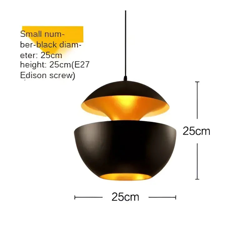 Black and gold industrial style led two-tiered pendant light with matte black split dome for kitchen use