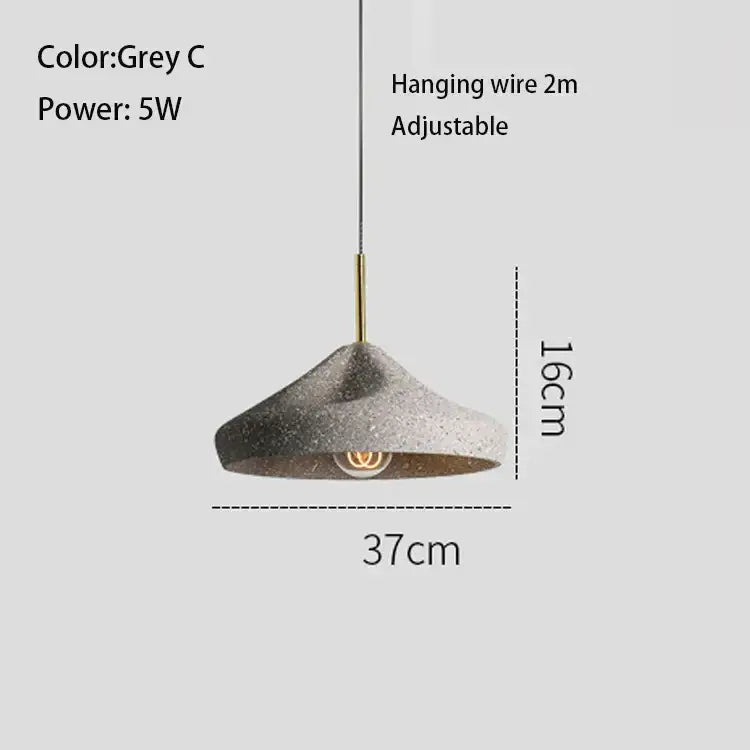 Industrial style pendant chandelier in speckled gray concrete with gold-toned wire and adjustable 2-meter cord by decorbites