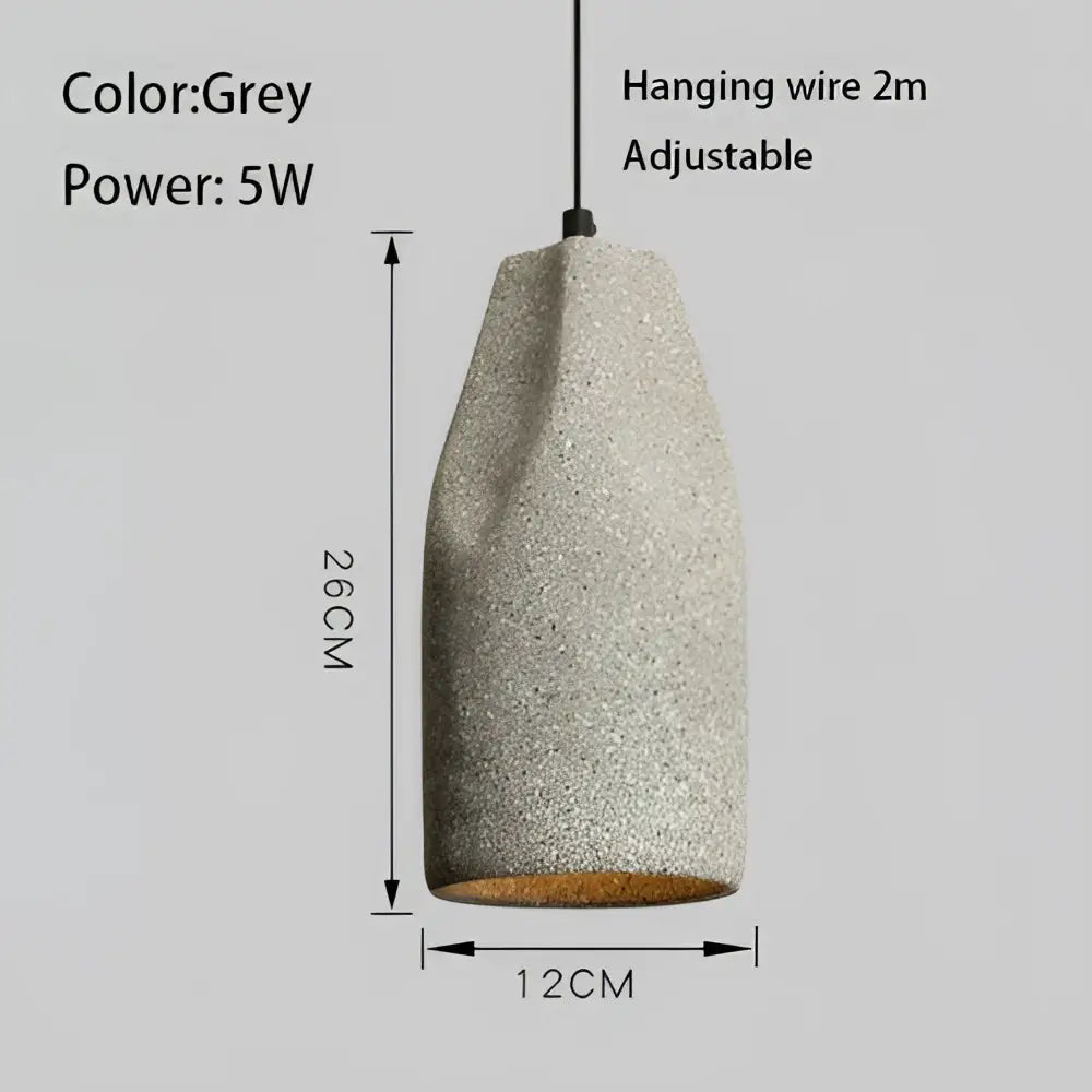 Grey concrete pendant chandelier with textured speckled surface and warm wooden base decorbites industrial style pendant