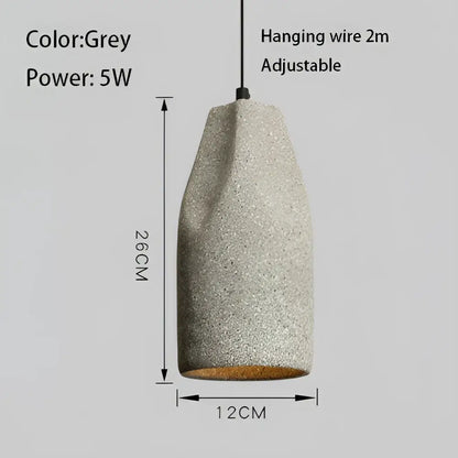 Grey concrete pendant chandelier with textured speckled surface and warm wooden base decorbites industrial style pendant