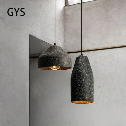 Two gys brand industrial style pendant chandelier with speckled black concrete exterior and gold-lined interior lighting decorbites industrial style