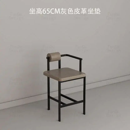 Minimalist black metal-framed bar chair with gray leather seat for decorbites industrial style bar and dining room use