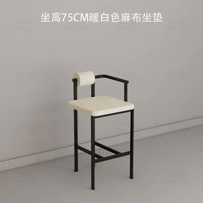 Minimalist black metal bar chair with warm white hemp fabric seat and integrated toilet paper roll decorbites industrial style bar