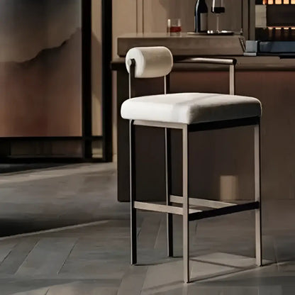 Modern industrial style bar chair with sleek metallic frame and plush white upholstered seat for dining room decorbites industrial style