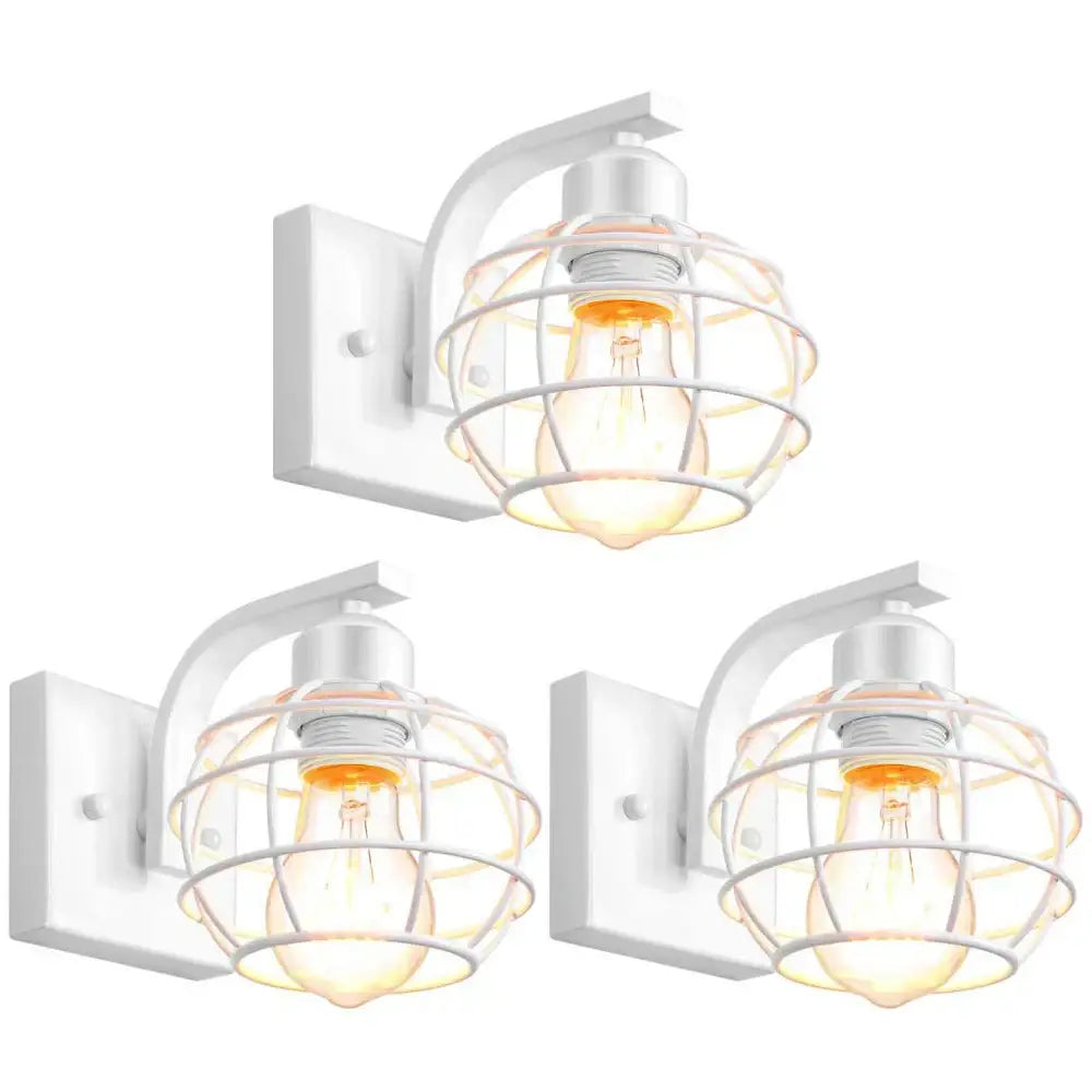 White industrial vintage wall light with iron cage and exposed edison bulb decorbites industrial vintage bedroom sconce