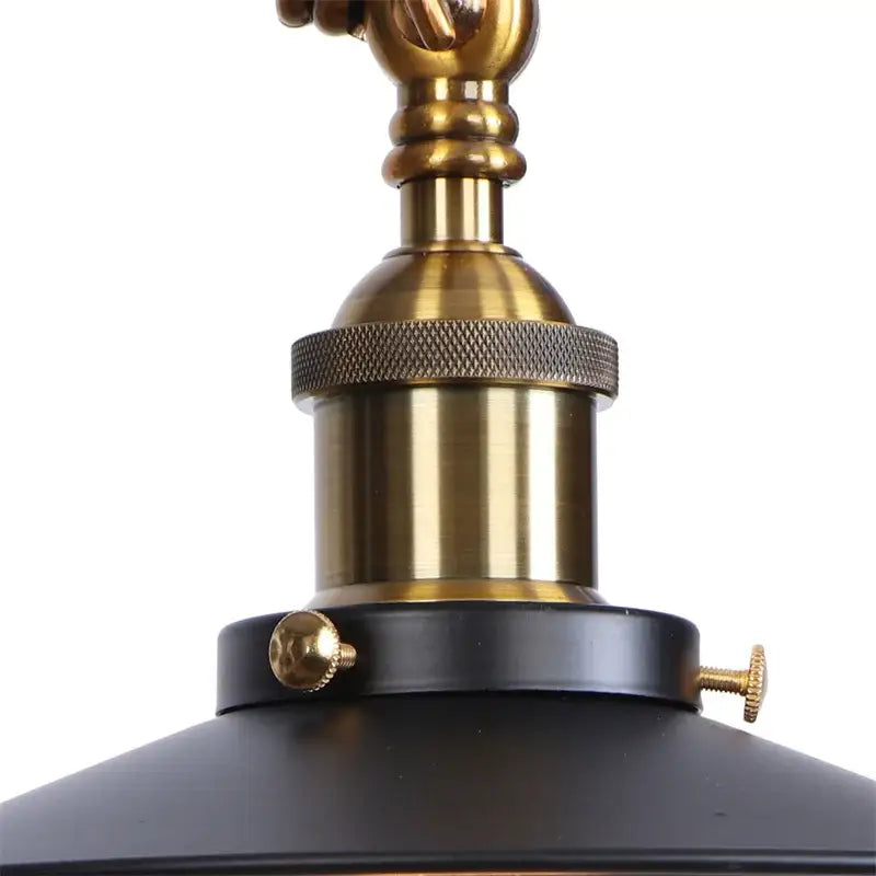 Industrial vintage black iron wall light with matte black dome shade brass hardware knurled ring decorbites black iron