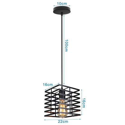 Black metal industrial vintage led pendant light with geometric cage design and exposed edison bulb for dining room decorbites industrial vintage