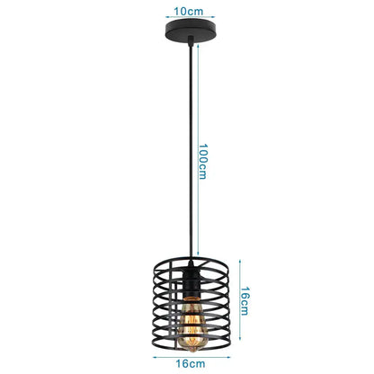 Black wrought iron industrial vintage led pendant light with spiral cage design and exposed edison bulb for dining room decorbites