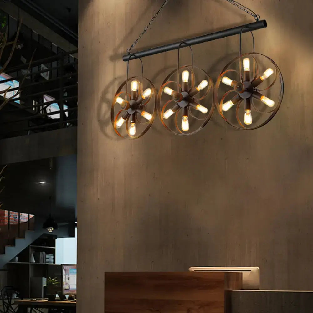 Industrial-style decorbites vintage black metal island light with three exposed edison bulbs for dining room use