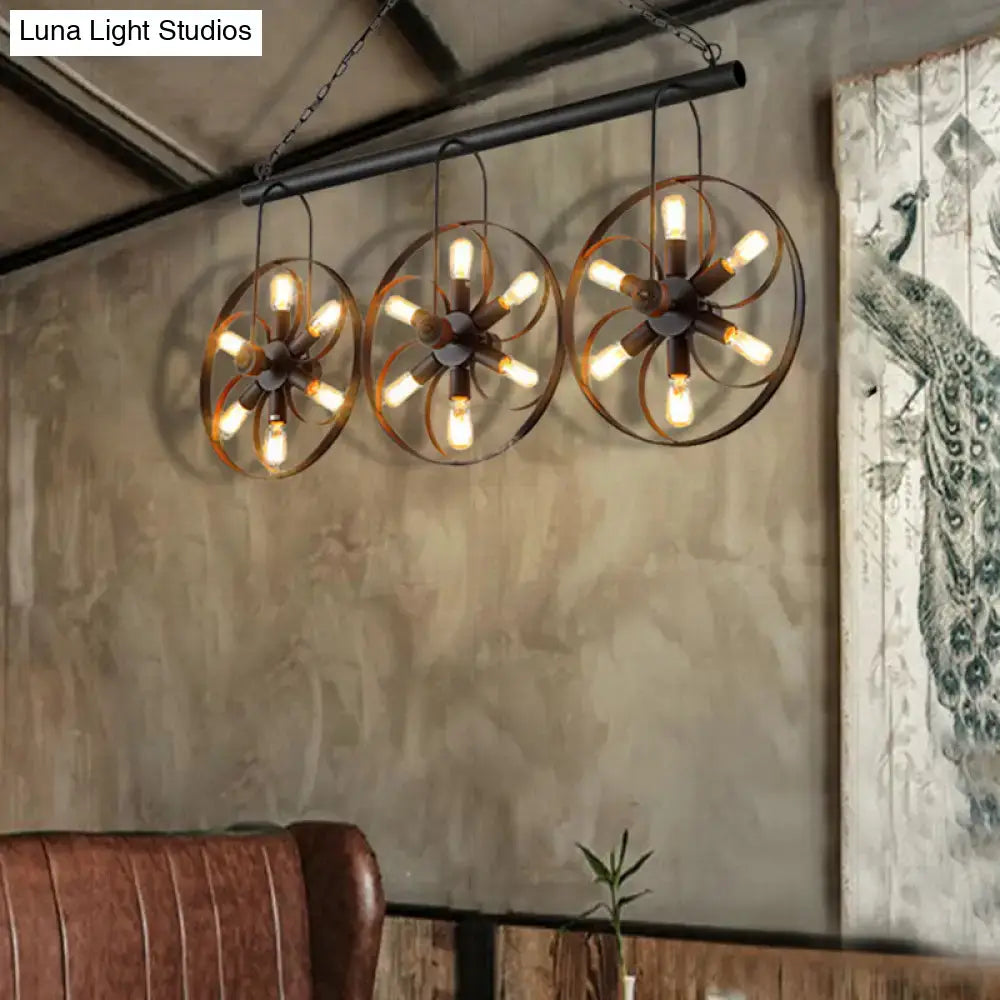 DecorBites vintage black metal island light three-light inch fixture with exposed Edison bulbs for dining room
