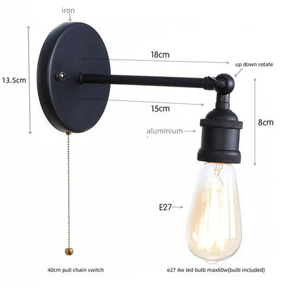 Industrial vintage black wall light with black iron and aluminum featuring a vintage edison bulb by decorbites led wall