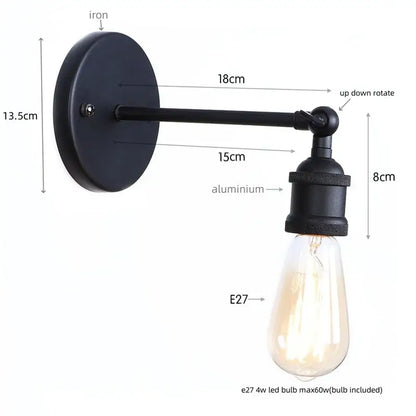 Industrial vintage black wall light made of black iron and aluminum with vintage edison bulb for decorbites led wall use