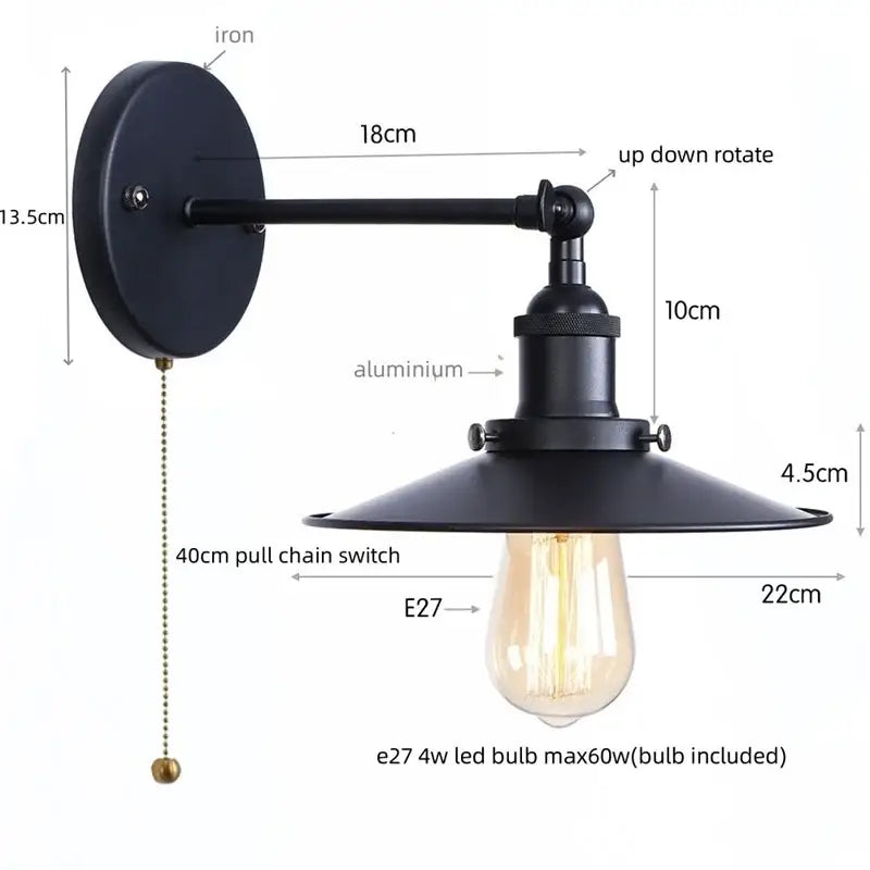 Industrial vintage black wall light bathroom led sconce with adjustable arm matte wrought iron aluminum decorbites led wall