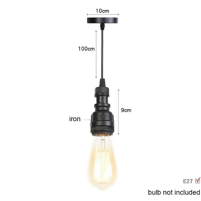 Black iron pendant light fixture with vintage-style edison bulb industrial brass and black pipe kitchen light fixture