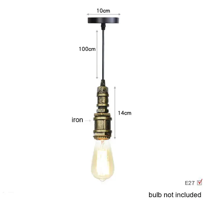 Industrial vintage brass and black pipe pendant light fixture with exposed edison bulb for kitchen use