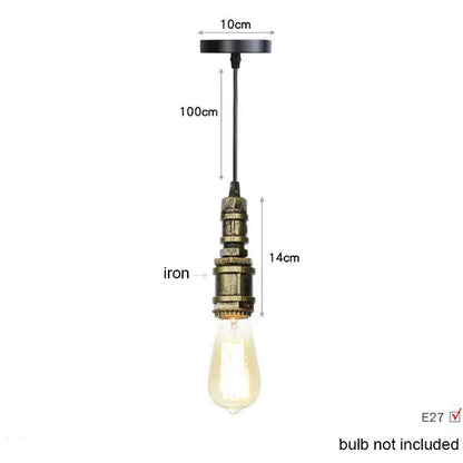Industrial vintage brass and black pipe pendant light fixture with exposed edison bulb for kitchen use