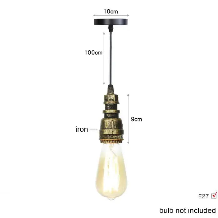Industrial vintage brass and black pipe pendant light fixture with brass-finished iron and exposed edison bulb for kitchen
