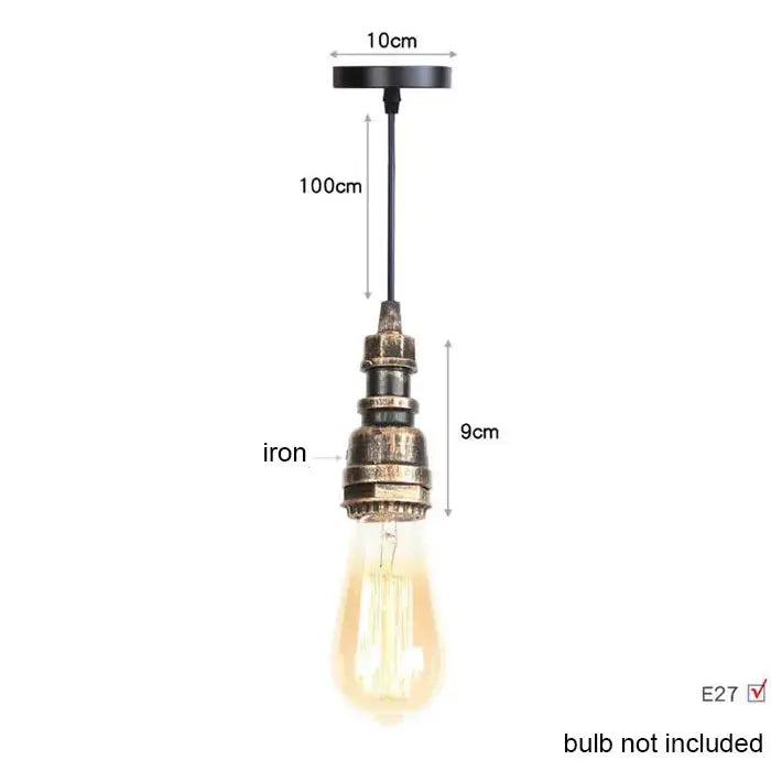 Industrial vintage brass and black pipe pendant light fixture with iron and edison bulb for kitchen use