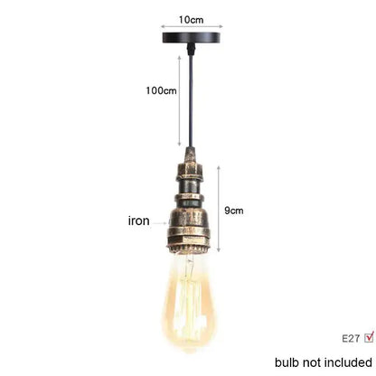 Industrial vintage brass and black pipe pendant light fixture with iron and edison bulb for kitchen use