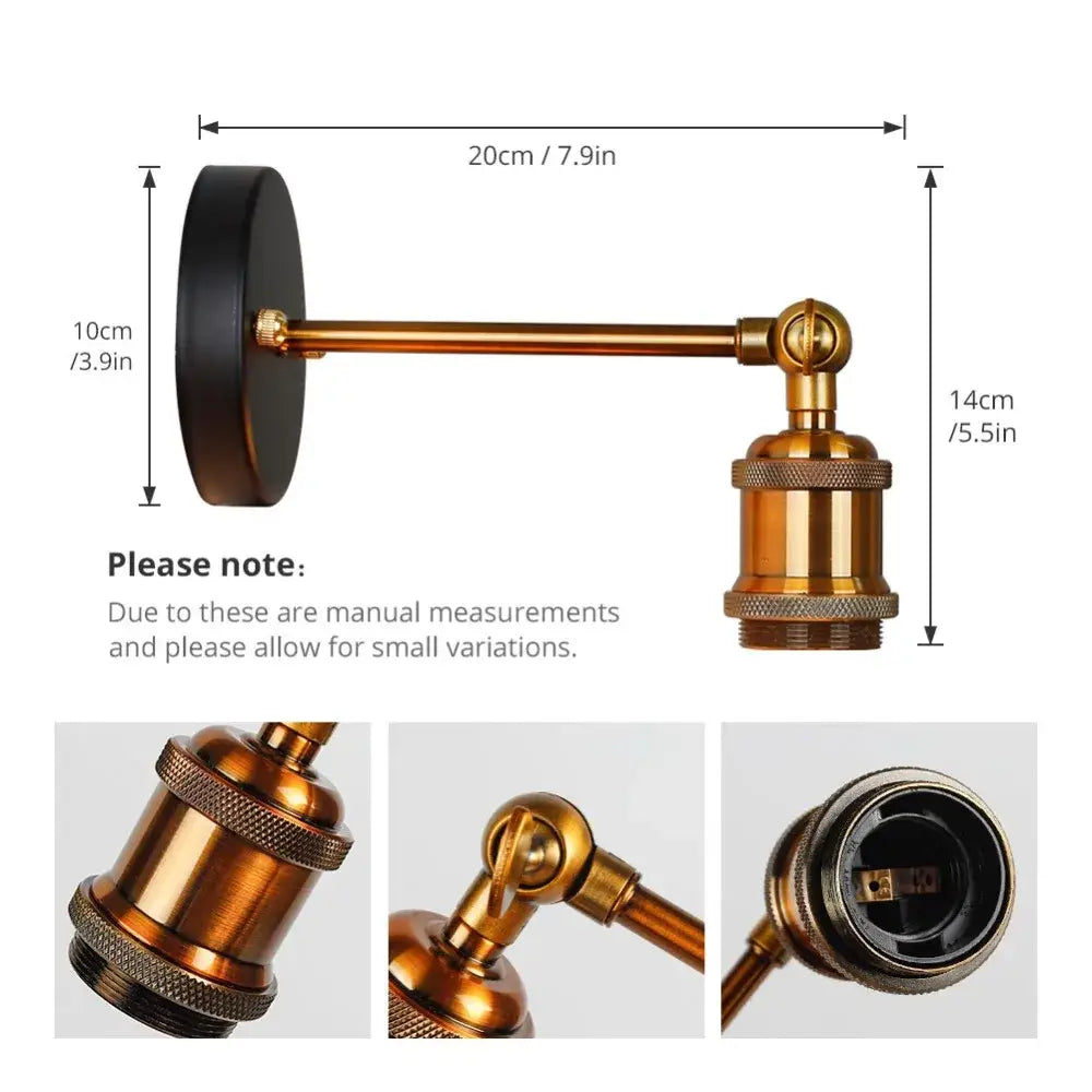 Antique brass-finished industrial vintage brass wall sconce with black circular base and adjustable arm by decorbites