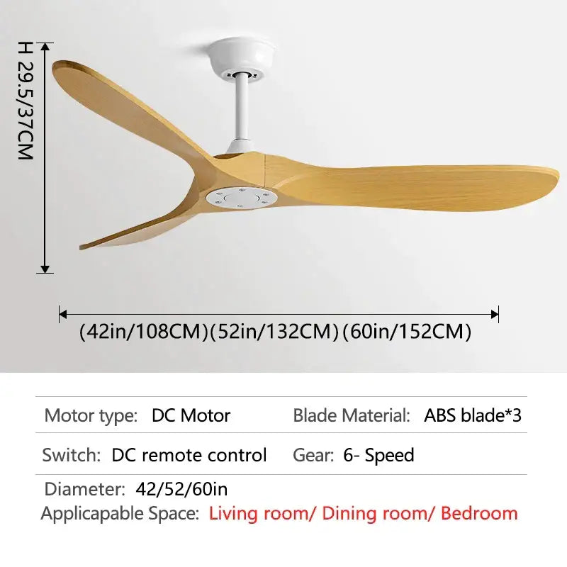 Modern industrial vintage ceiling fan with three light wood abs blades and white motor housing for decorbites industrial vintage decor
