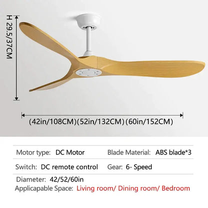 Modern industrial vintage ceiling fan with three light wood abs blades and white motor housing for decorbites industrial vintage decor