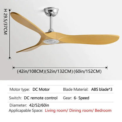 Modern ceiling fan with three light wood abs blades and silver motor housing for decorbites industrial vintage ceiling decor